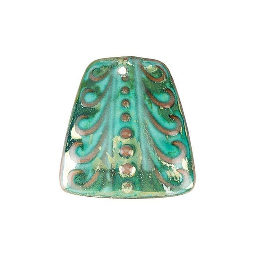 Pendant, Trapezoid 31x29mm, Enameled Brass Peppermint Green and Silver, by Gardanne Beads (1 Piece)