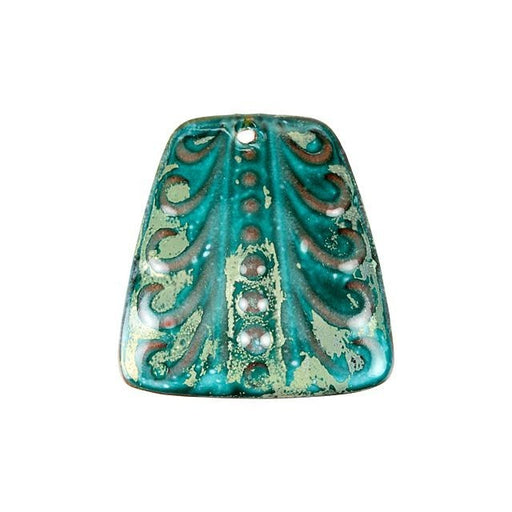 Pendant, Trapezoid 31x29mm, Enameled Brass Teal Green and Silver, by Gardanne Beads (1 Piece)