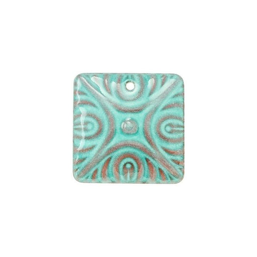 Pendant, Square with Abstract Pattern 26mm, Enameled Brass Peppermint Green, by Gardanne Beads (1 Piece)