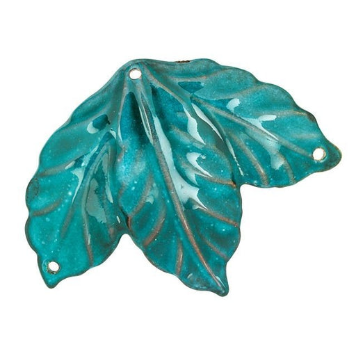 Pendant Link, Leaf Cluster 52x40mm, Enameled Brass Teal Blue, by Gardanne Beads (1 Piece)