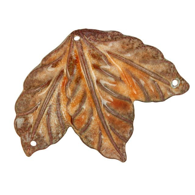 Pendant Link, Leaf Cluster 52x40mm, Enameled Brass Autumn Orange, by Gardanne Beads (1 Piece)