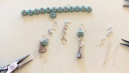 How to Make Czech Glass Bead, Charm Chain and Tassel Earrings