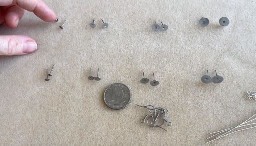 Size Comparison of Titanium Earring Posts with Glue On Pads