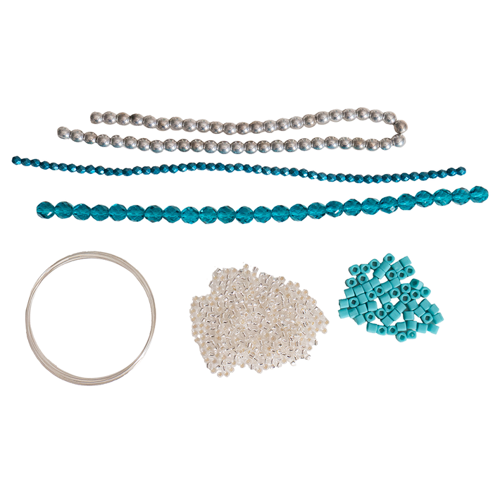 Bohemian Czech Glass Stacked Memory Wire Bracelet in Blue and Turquoise - Exclusive Beadaholique Jewelry Kit