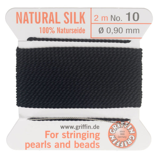 Griffin Silk Beading Cord & Needle, Size 10 (0.9mm), 2 Meters, Black