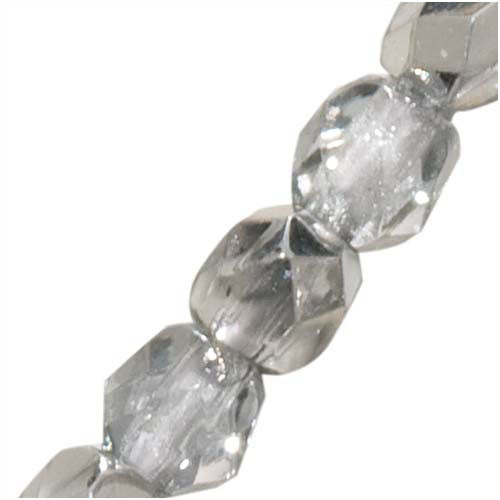 Czech Fire Polished Glass Beads 3mm Round Crystal Silver Half-Coat (1 Strand)