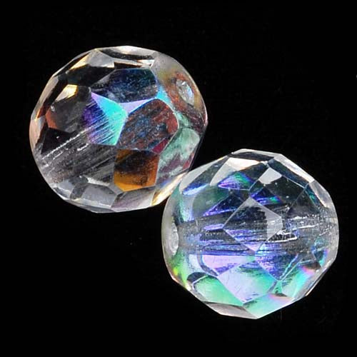 Czech Fire Polished Glass Beads 10mm Round Crystal AB (25 pcs)