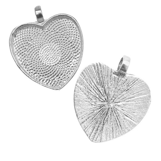 Bezel Pendant, Heart 25mm Inner Area, Silver Plated (1 Piece)