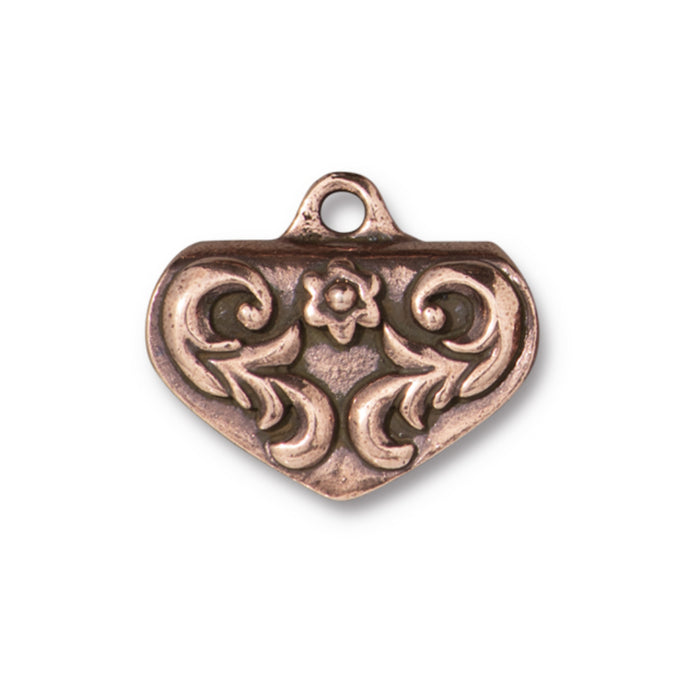 Cord Ends, Scrollwork Ribbon Crimp Style 23mm, Antiqued Copper Plated, By TierraCast (1 Piece)
