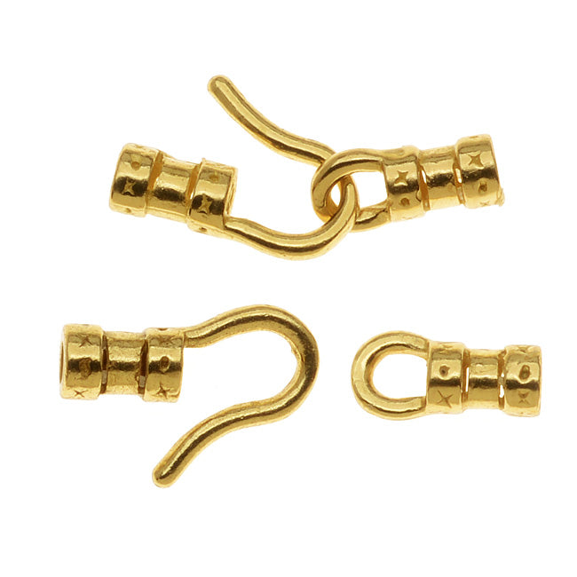 Cord Ends, Hook & Eye, Crimp Beads, For 1.5mm Cord, Gold Tone Brass (1 Set)