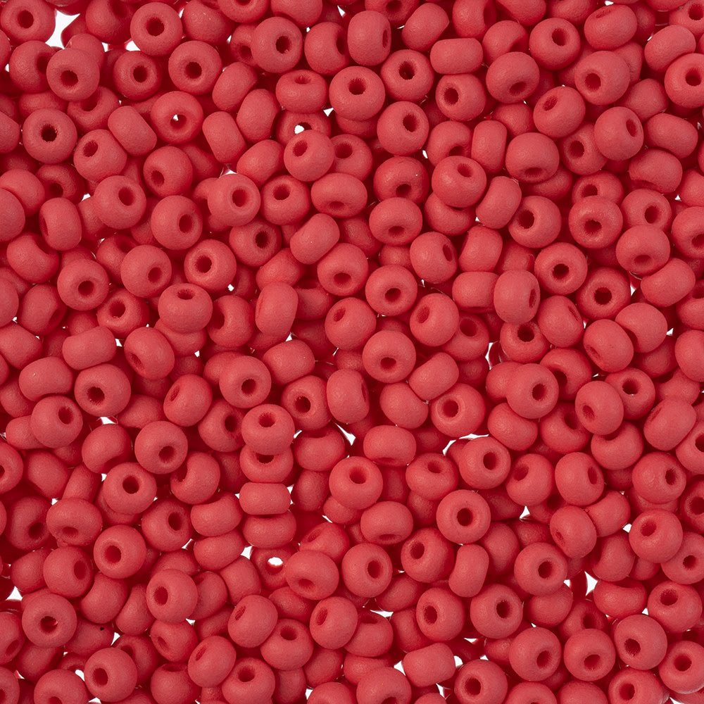 Preciosa Czech Glass, 8/0 Round Seed Bead, PermaLux Dyed Chalk Red - Matte (1 Tube)