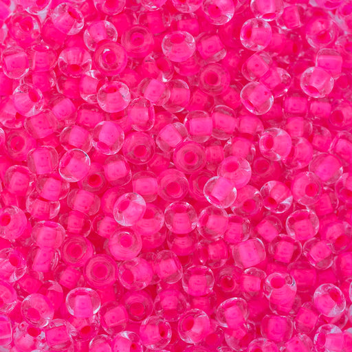 Preciosa Czech Glass, 6/0 Round Pony Seed Bead, Crystal Color Lined Neon Pink (1 Tube)