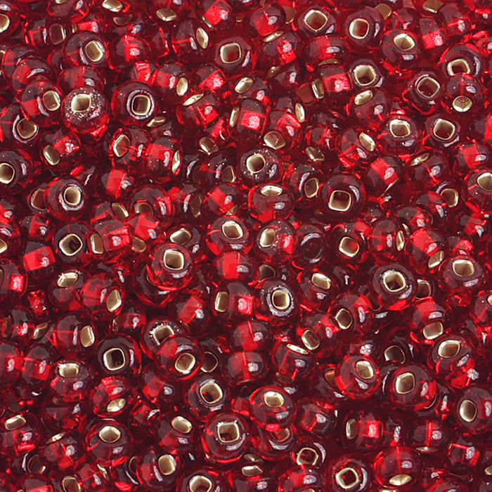 Preciosa Czech Glass, 6/0 Round Pony Seed Bead, Silver Lined Red (1 Tube)
