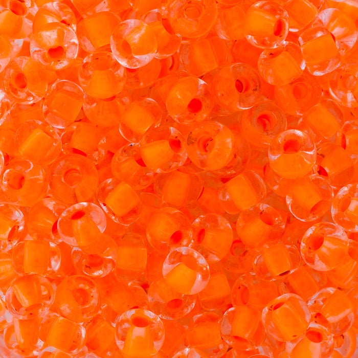 Preciosa Czech Glass, 2/0 Round Pony Seed Bead, Crystal Color Lined Neon Orange (1 Tube)