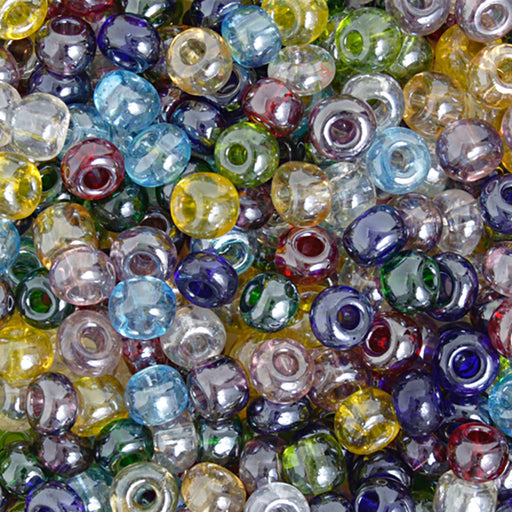 Preciosa Czech Glass, 2/0 Round Pony Seed Bead, Transparent Multi-Color Luster (1 Tube)