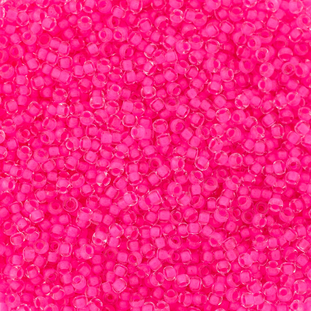 Preciosa Czech Glass, 11/0 Round Seed Bead, Crystal Color Lined Neon Pink (1 Tube)