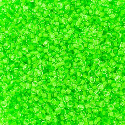 Preciosa Czech Glass, 11/0 Round Seed Bead, Crystal Color Lined Neon Green (1 Tube)