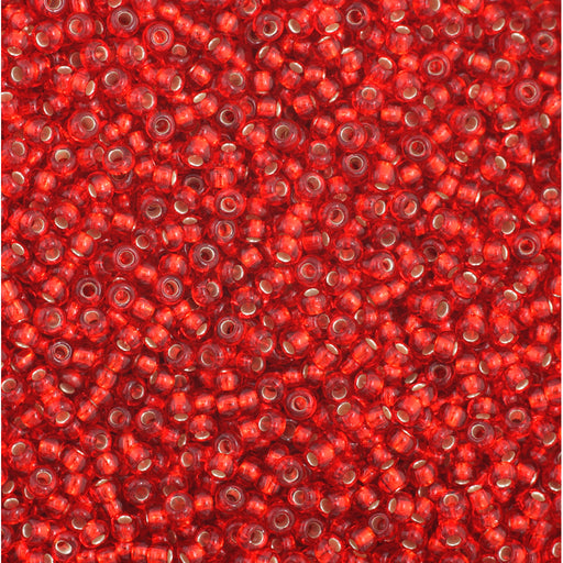 Preciosa Czech Glass, 11/0 Round Seed Bead, Silver Lined Light Red (1 Tube)