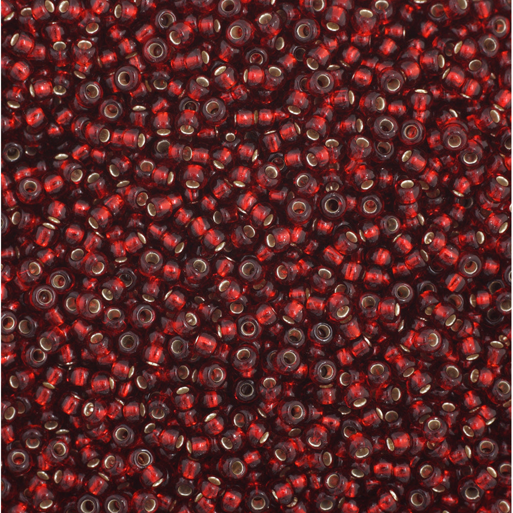 Preciosa Czech Glass, 11/0 Round Seed Bead, Silver Lined Dark Red (1 Tube)