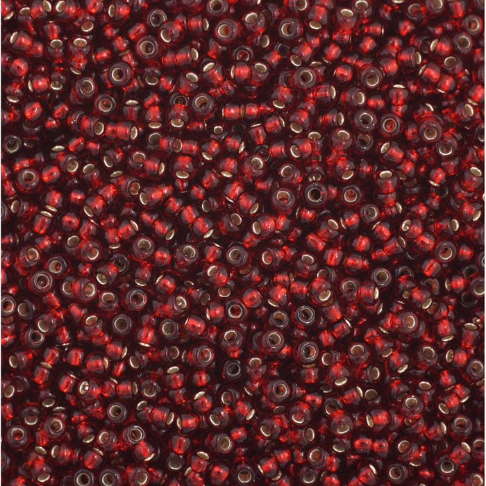 Preciosa Czech Glass, 11/0 Round Seed Bead, Silver Lined Dark Red (1 Tube)