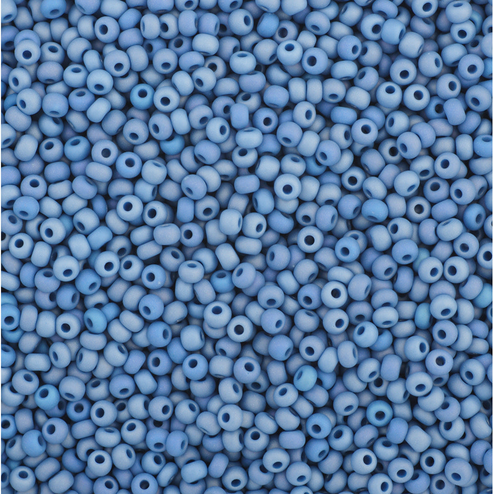 Preciosa Czech Glass, 11/0 Round Seed Bead, Opaque Medium Blue AB - Matte (1 Tube)