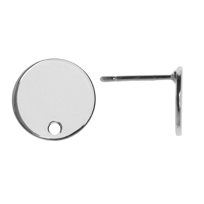 Earring Post, Circle with Hole 10mm, Platinum Tone (1 Pair)