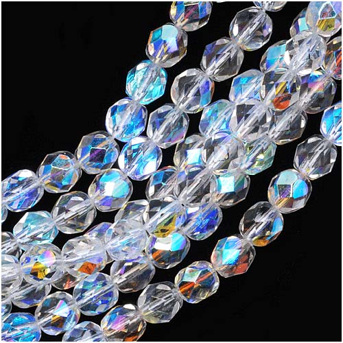 Czech Fire Polished Glass Beads 7mm Round Crystal AB (25 pcs)