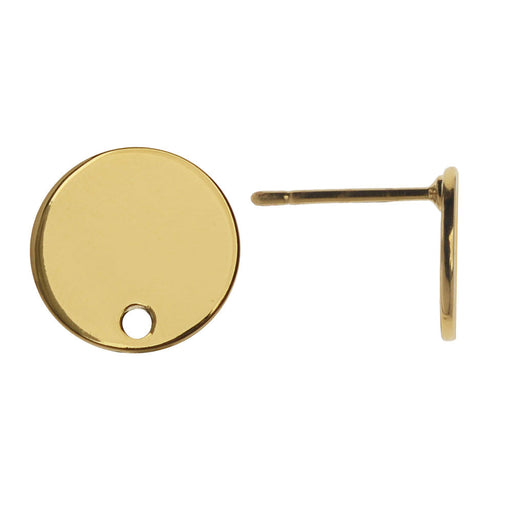 Earring Post, Circle with Hole 10mm, Gold Plated (1 Pair)