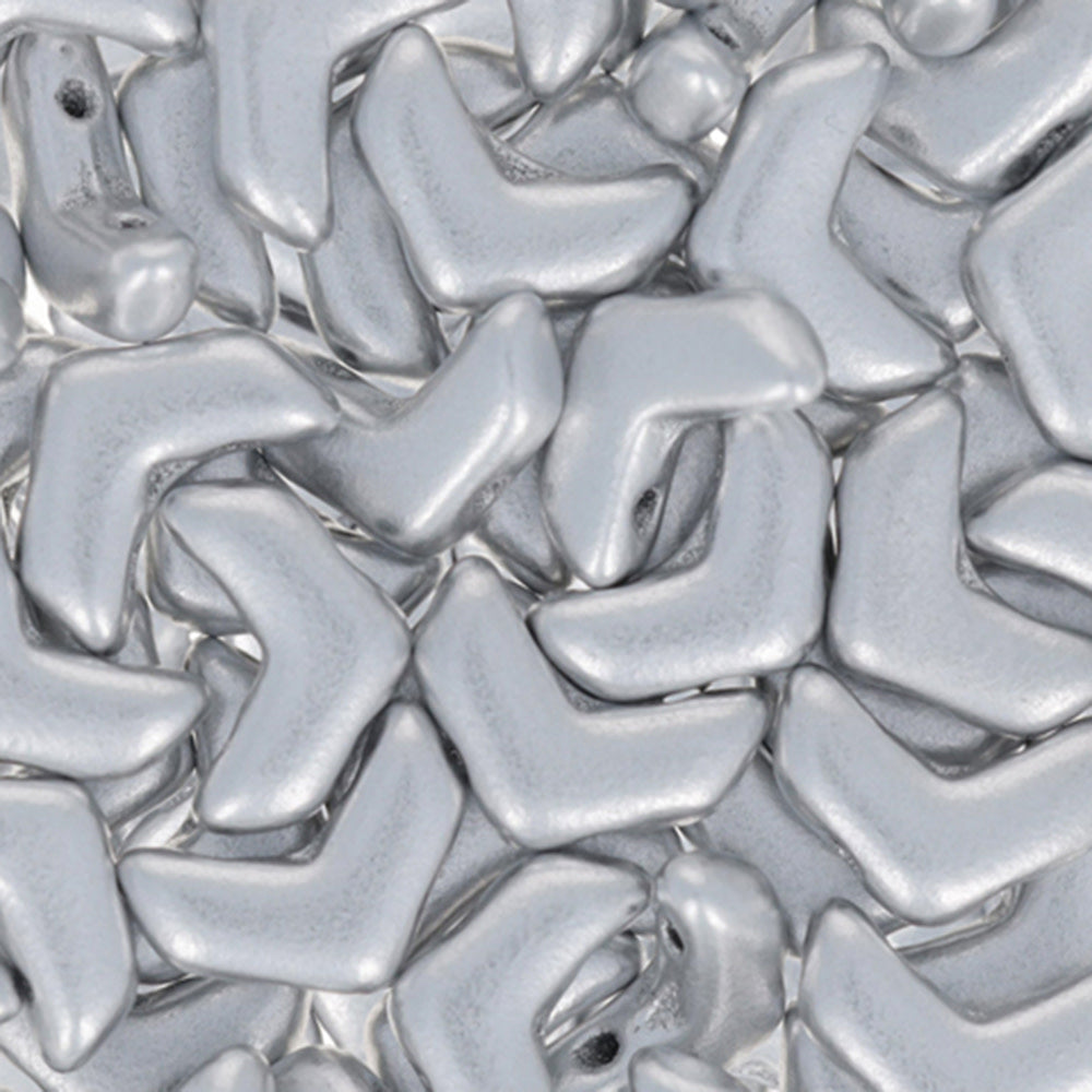 Czech Glass, 2-Hole Chevron Beads 10x4mm, Matte Metallic Silver (1 Strand)
