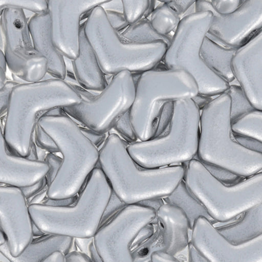 Czech Glass, 2-Hole Chevron Beads 10x4mm, Matte Metallic Silver (1 Strand)
