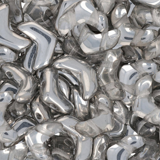 Czech Glass, 2-Hole Chevron Beads 10x4mm, Silver 1/2 Coat (1 Strand)
