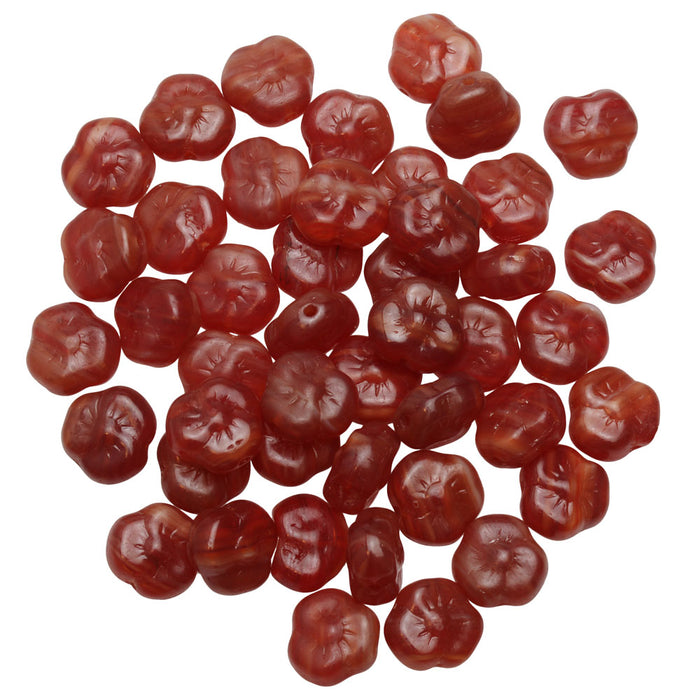 Czech Glass Beads, Puff Flower 9.5mm, Dark Red Swirl (1 Ounce)