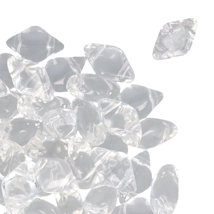 Czech Glass GemDuo, 2-Hole Diamond Shaped Beads 8x5mm, Crystal (2.5" Tube)