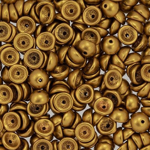 Czech Glass, Domed Teacup Beads 4x2mm, Matte - Metallic Antique Gold (2.5" Tube)