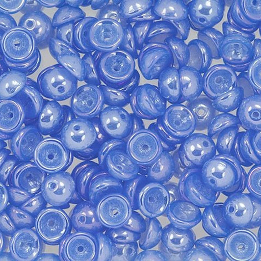 Czech Glass, Domed Teacup Beads 4x2mm, Luster Iris - Milky Sapphire (2.5" Tube)