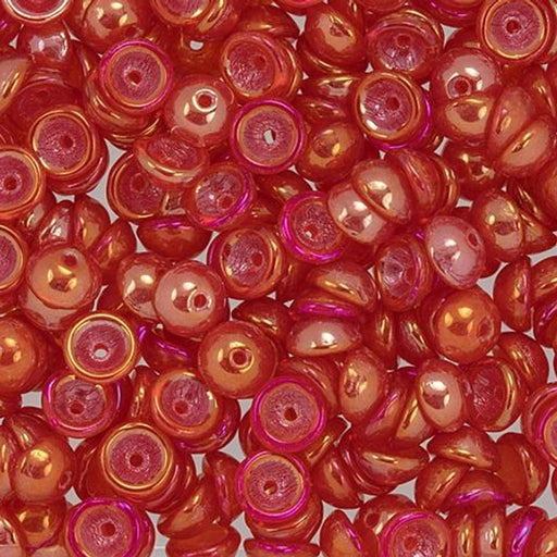 Czech Glass, Domed Teacup Beads 4x2mm, Luster Iris - Ruby (2.5" Tube)