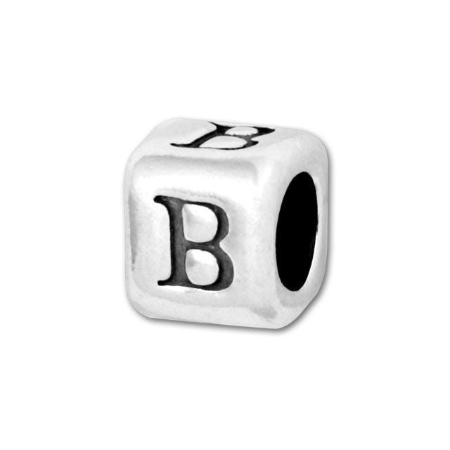 Alphabet Bead, Rounded Cube Letter "B" 4.5mm, Sterling Silver (1 Piece)