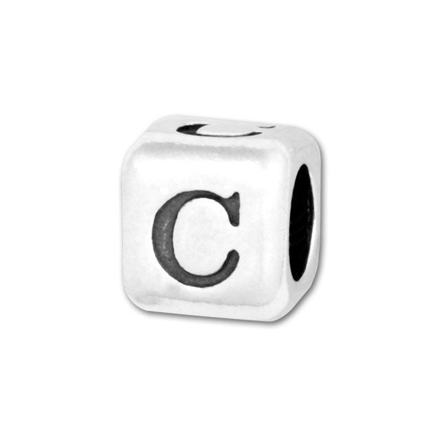Alphabet Bead, Rounded Cube Letter "C" 4.5mm, Sterling Silver (1 Piece)