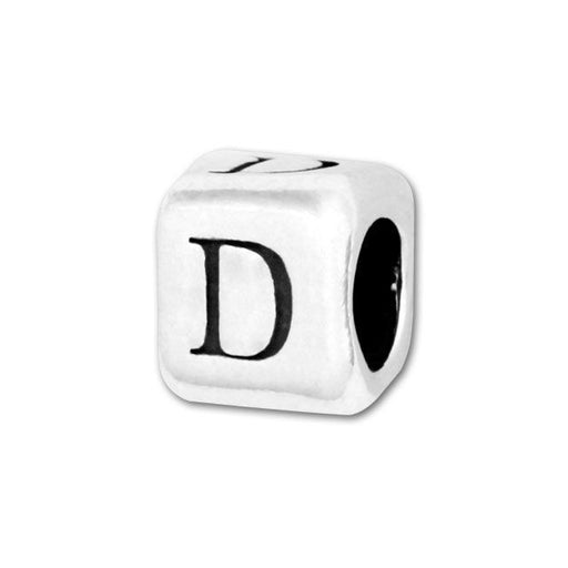 Alphabet Bead, Rounded Cube Letter "D" 4.5mm, Sterling Silver (1 Piece)