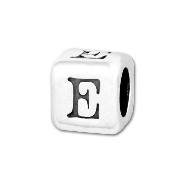 Alphabet Bead, Rounded Cube Letter "E" 4.5mm, Sterling Silver (1 Piece)