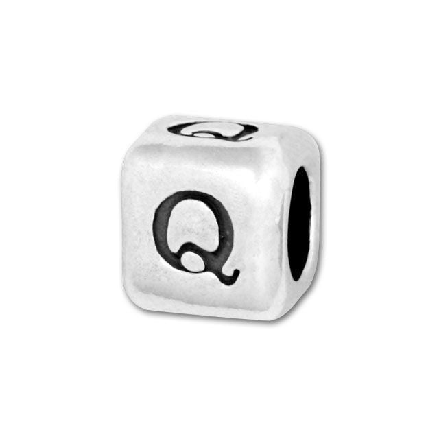 Alphabet Bead, Rounded Cube Letter "Q" 4.5mm, Sterling Silver (1 Piece)