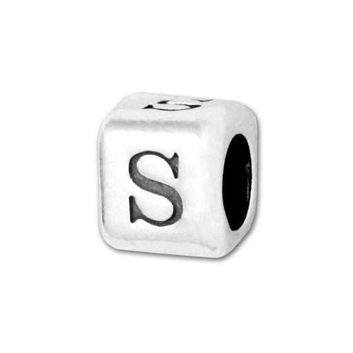 Alphabet Bead, Rounded Cube Letter "S" 4.5mm, Sterling Silver (1 Piece)