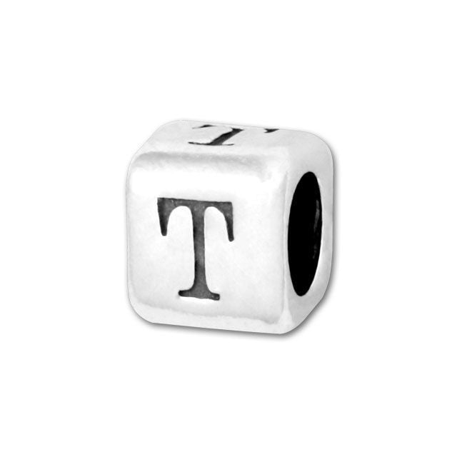 Alphabet Bead, Rounded Cube Letter "T" 4.5mm, Sterling Silver (1 Piece)