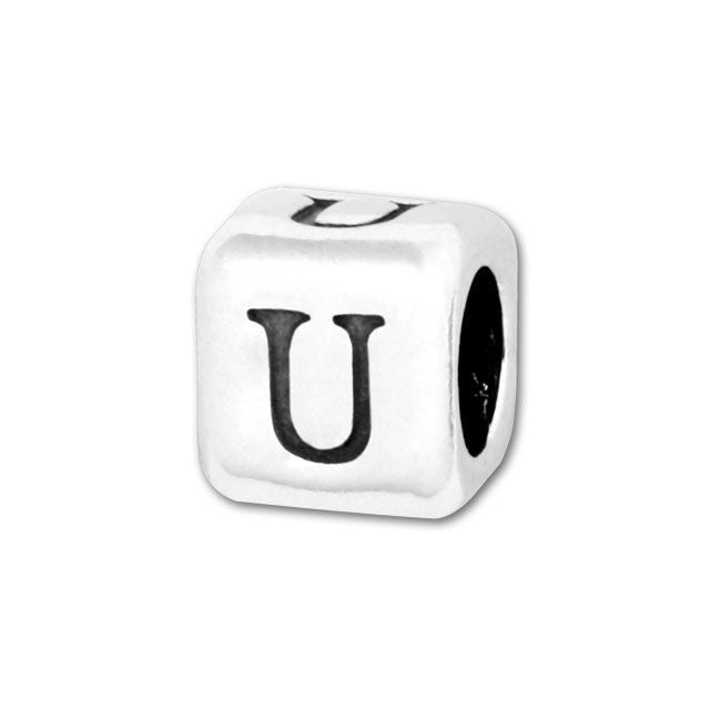Alphabet Bead, Rounded Cube Letter "U" 4.5mm, Sterling Silver (1 Piece)