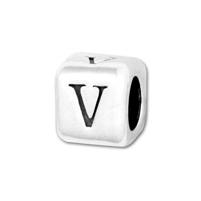 Alphabet Bead, Rounded Cube Letter "V" 4.5mm, Sterling Silver (1 Piece)