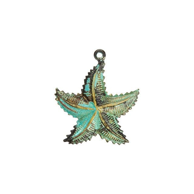 Charm, Starfish with Patina Finish 24x18mm, Natural Brass (1 Piece)