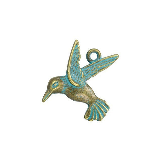 Charm, Hummingbird with Patina Finish 25x23.3mm, Brass Plated (1 Piece)