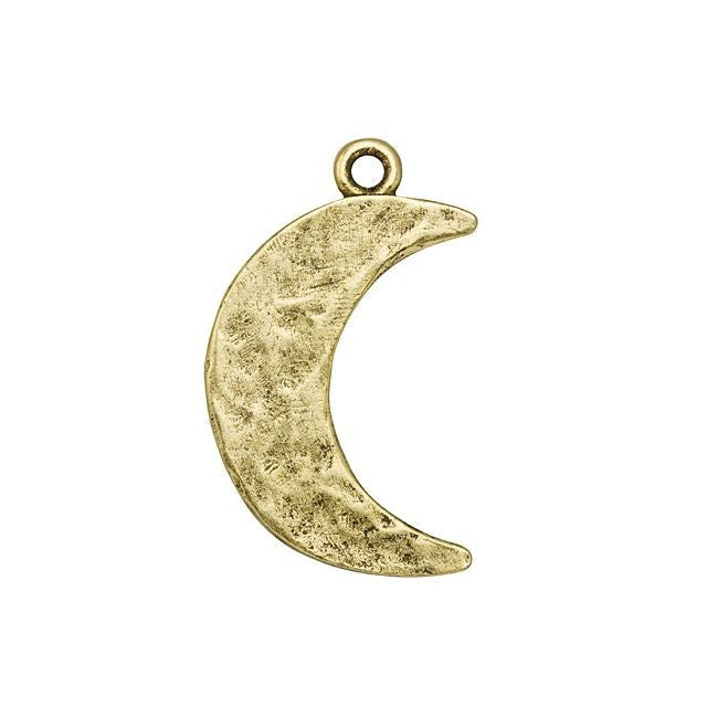 Charm, Hammered Crescent Moon 29x19mm, Antiqued Gold, by Nunn Design (1 Piece)