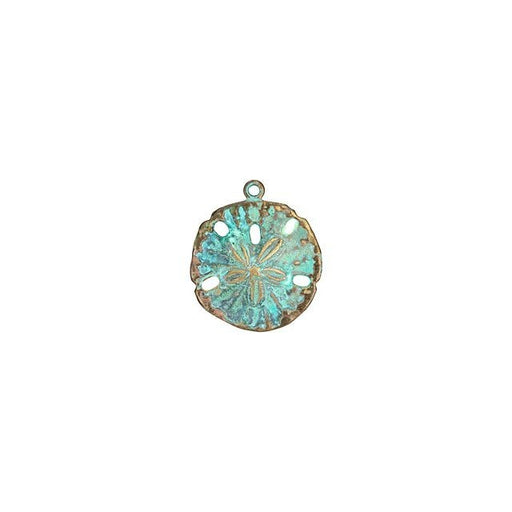 Charm, Sand Dollar with Patina Finish 18x16mm, Natural Brass (1 Piece)