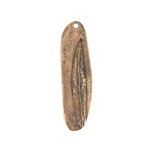 Pendant, Oval with Willow Leaf 44x12mm, Antiqued Copper, by Nunn Design (1 Piece)